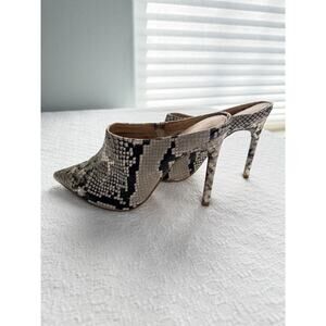 Express Snake Print Pointed Toe Stiletto Mule Heels Slip On Beige Black Size 7